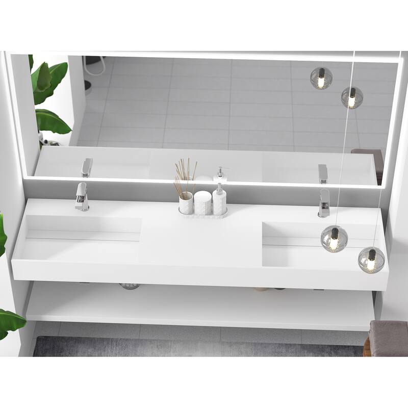 Juniper Stone Solid Surface Wall-mounted Vessel Sink - 72" - White