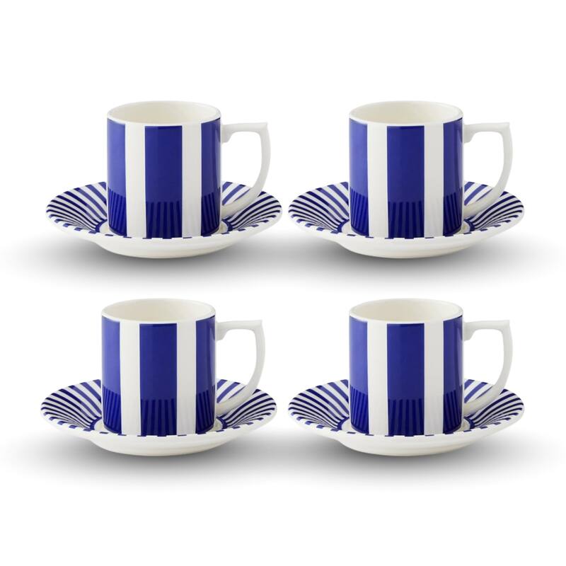 Spode Set of 4 Steccato Bold Espresso Cups and Saucers - 3 oz - 3 oz