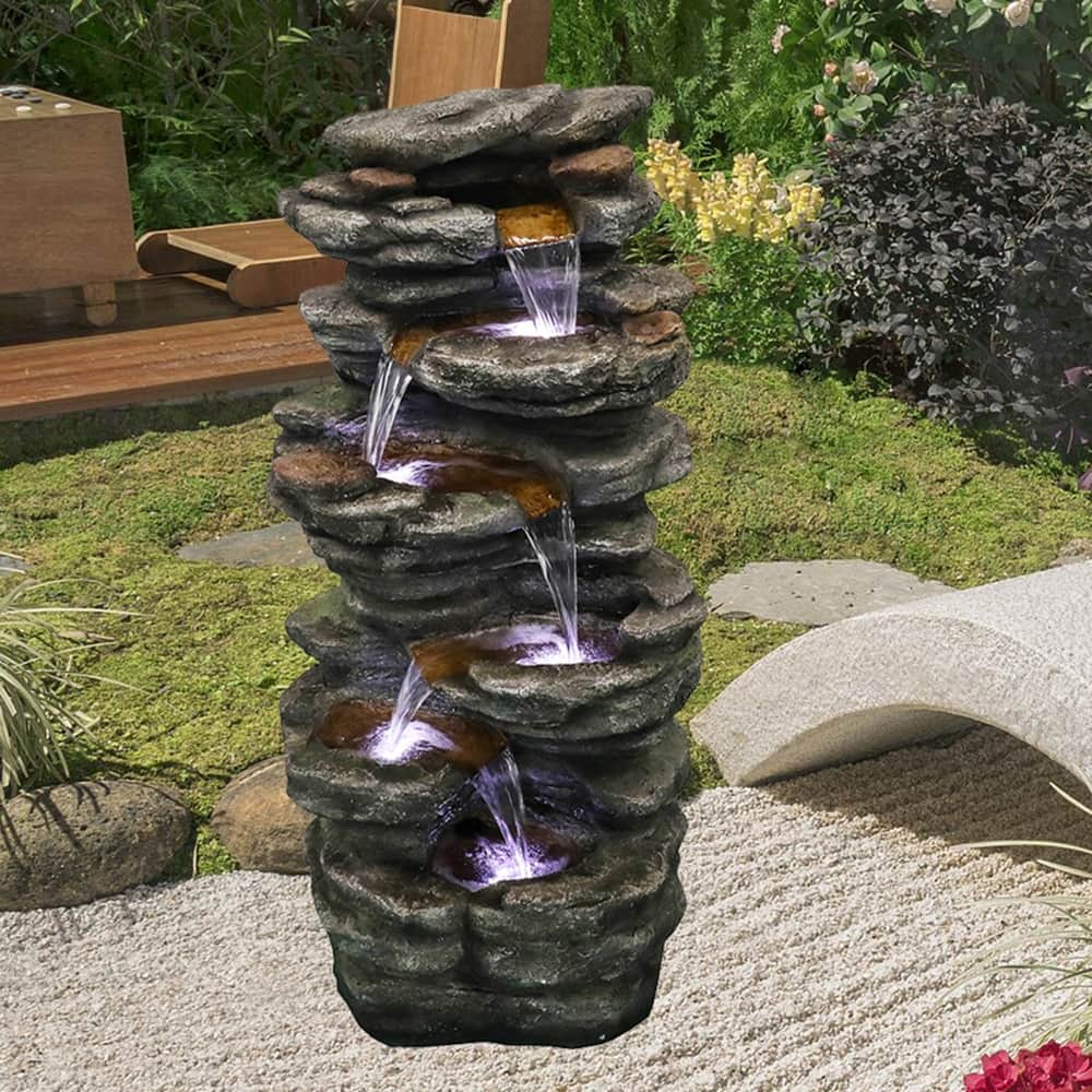 40-Inch H Tired Outdoor Water Fountain Cascading Waterfall w/Light