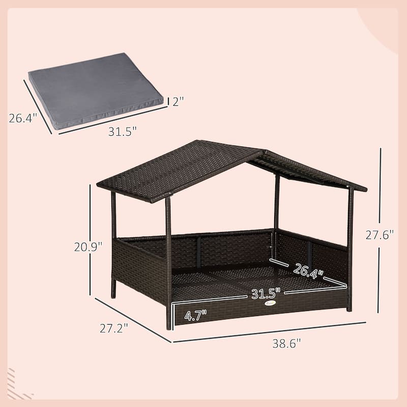 PawHut Wicker Dog House Raised Rattan Bed for Indoor/Outdoor