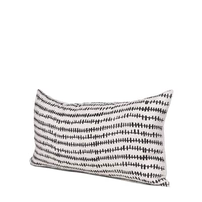 Jenna Cream w/ Black Print Linen Lumbar Decorative Pillow Cover