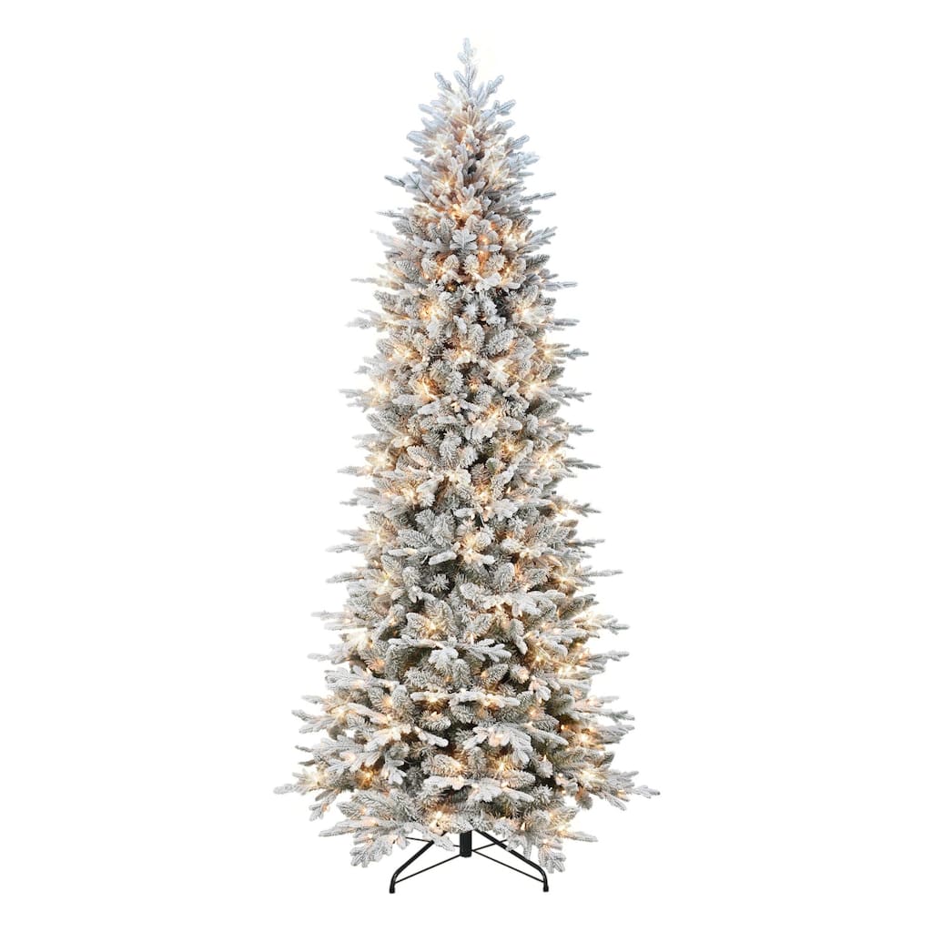 9' Flocked Northern Fir Medium Artificial Christmas Tree, Clear Lights - 9 Foot