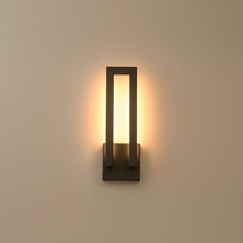 14.6 in. H Satin Black Linear Dimmable Integrated LED Waterproof Outdoor Wall Light Sconce - 4.7 in. W x 14.6 in. H x 2.8 in. D