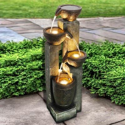 Outdoor Modern Water Fountain w/LED Lights for Home Decor