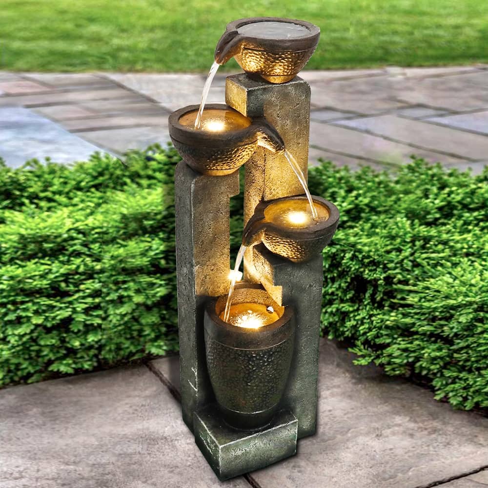 Outdoor Modern Water Fountain w/LED Lights for Home Decor