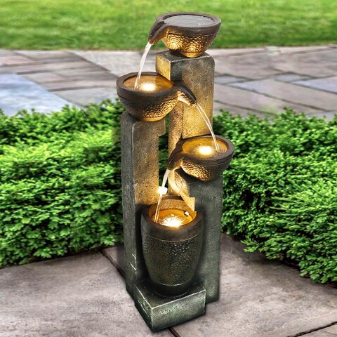 Outdoor Modern Water Fountain w/LED Lights for Home Decor