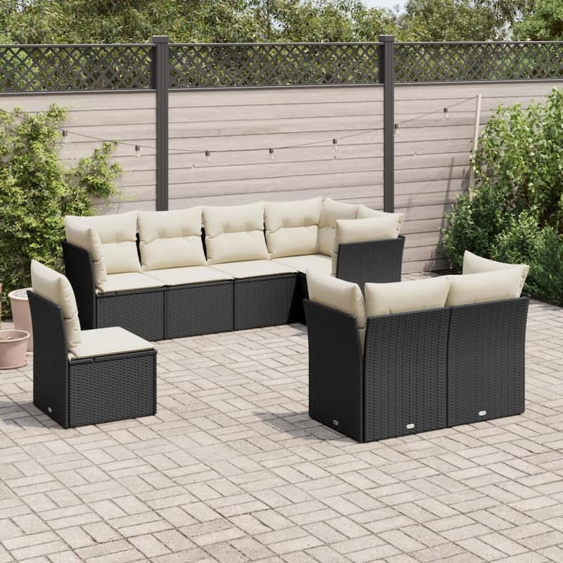 vidaXL Garden Sofa Set Black - 48.8 x 92.1 x 27.2 - Black and cream 8 Piece Without table