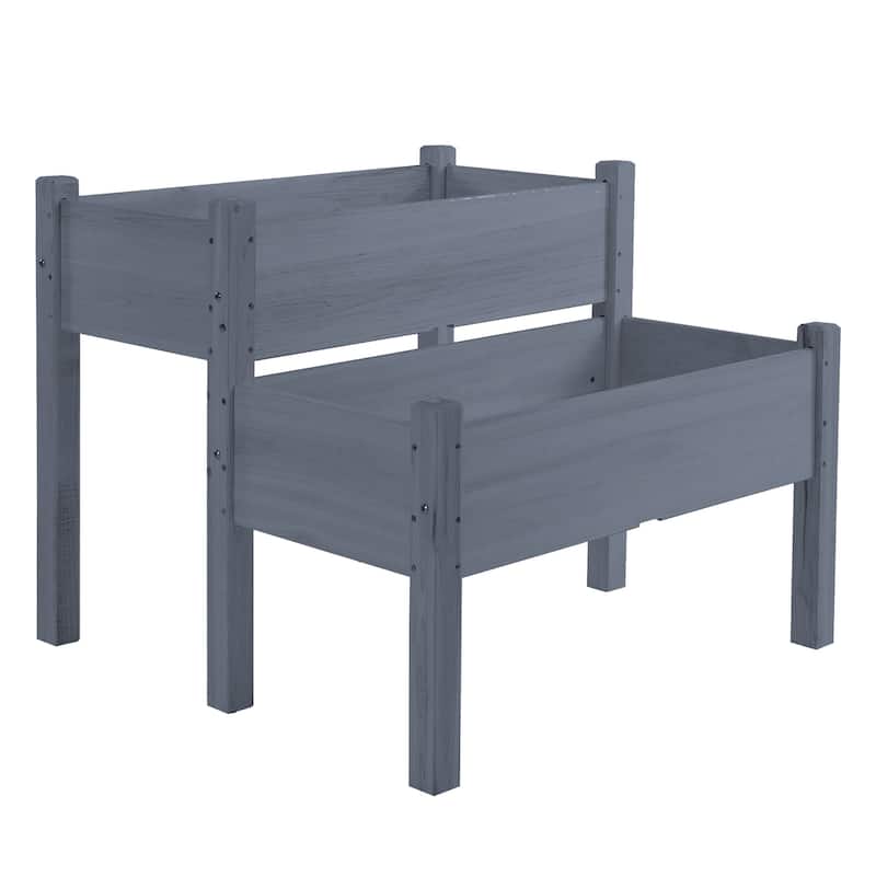34"x34"x28" Raised Garden Bed, 2-Tier Elevated Wood Box for Backyard, Patio to Grow Vegetables, Herbs, and Flowers, Gray