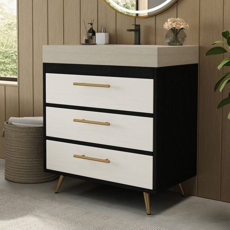 29.9" Modern Free-Standing Vanity with Ceramic Vessel Sink & Durable Sintered Stone Top