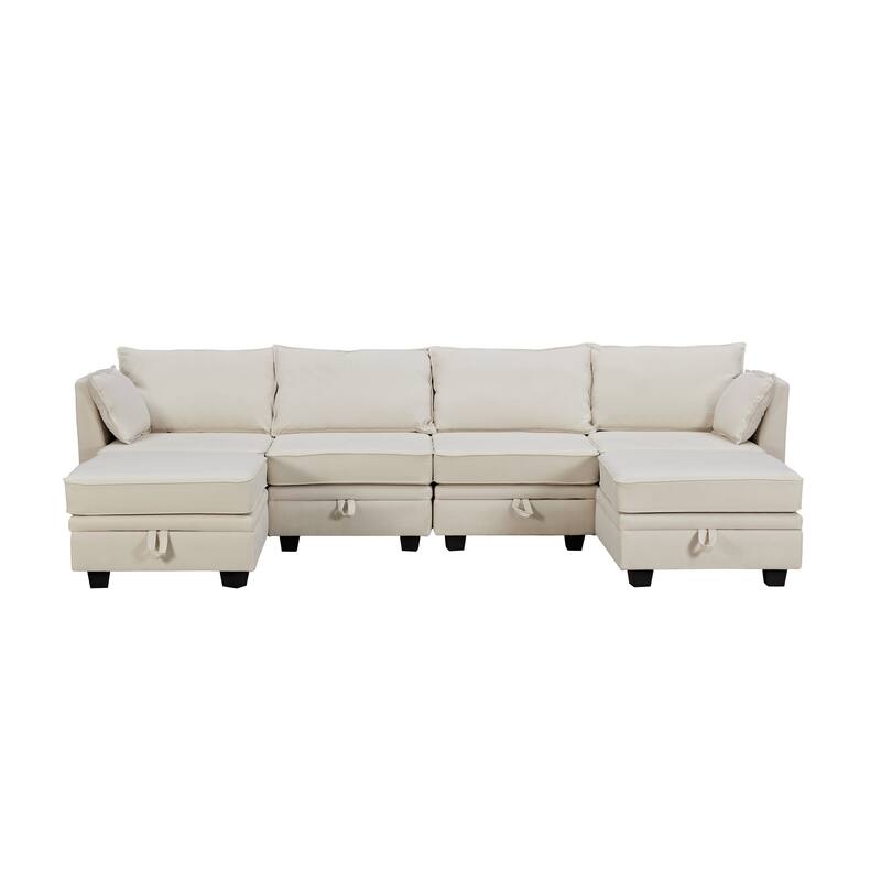 U-Shape Modular Sectional Sofa, Convertible Sectional Sofa Bed, Upholstered Sofa with Reversible Chaise & Ottoman