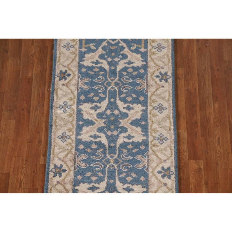 Blue Oushak Indian Runner Rug Handmade Wool Carpet - 2'6"x 9'9"