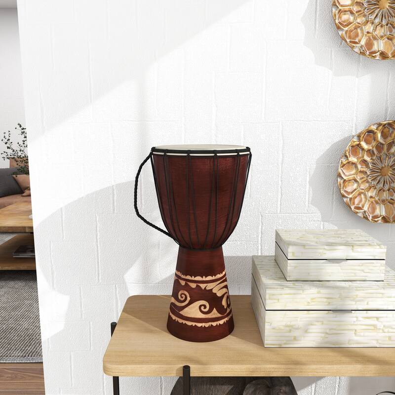 Wood Drum Handmade Djembe Decorative Sculpture with Rope Accents - Brown - Roche River Decor