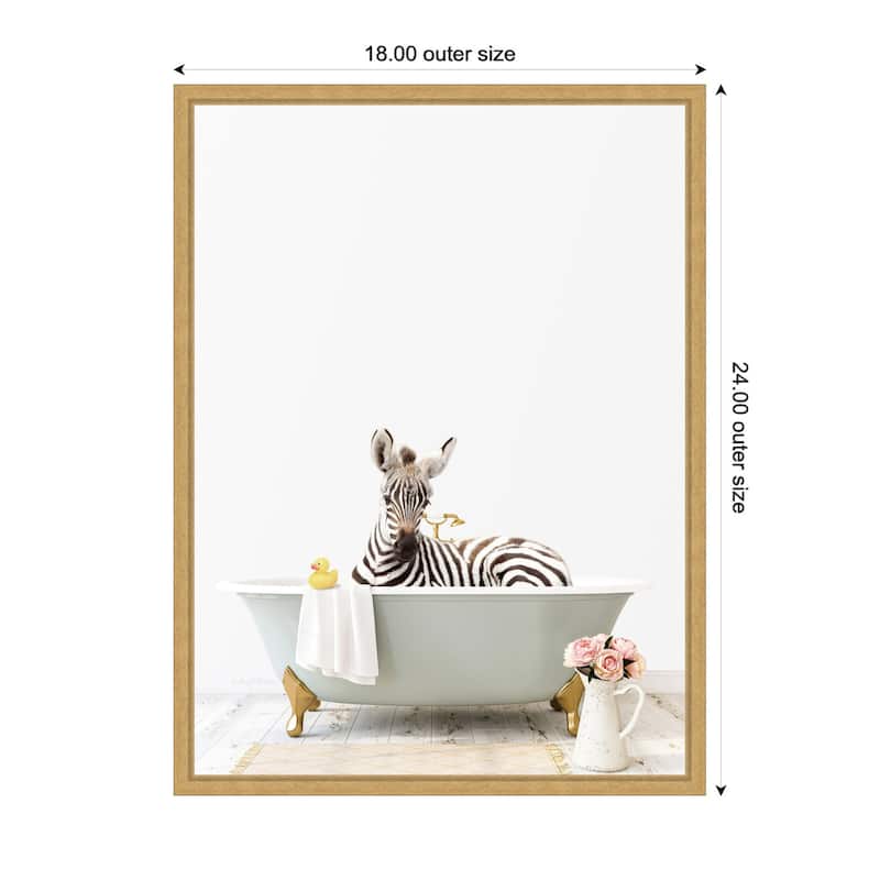 Kate and Laurel Sylvie Zebra in Cottage Gray Bathtub Framed Canvas by Amy Peterson