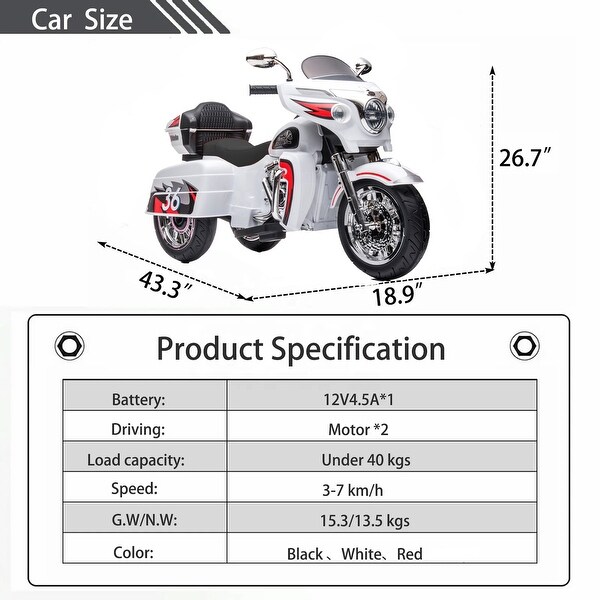 12V two seat motorcycle for kids - White - Bed Bath & Beyond
