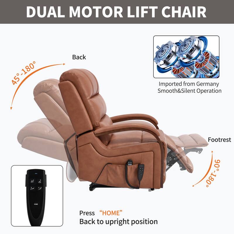 Power Leatheraire Lift Recliner Chair Dual Motor Infinite Position Up to 350 LBS with Solid Wood Armrests
