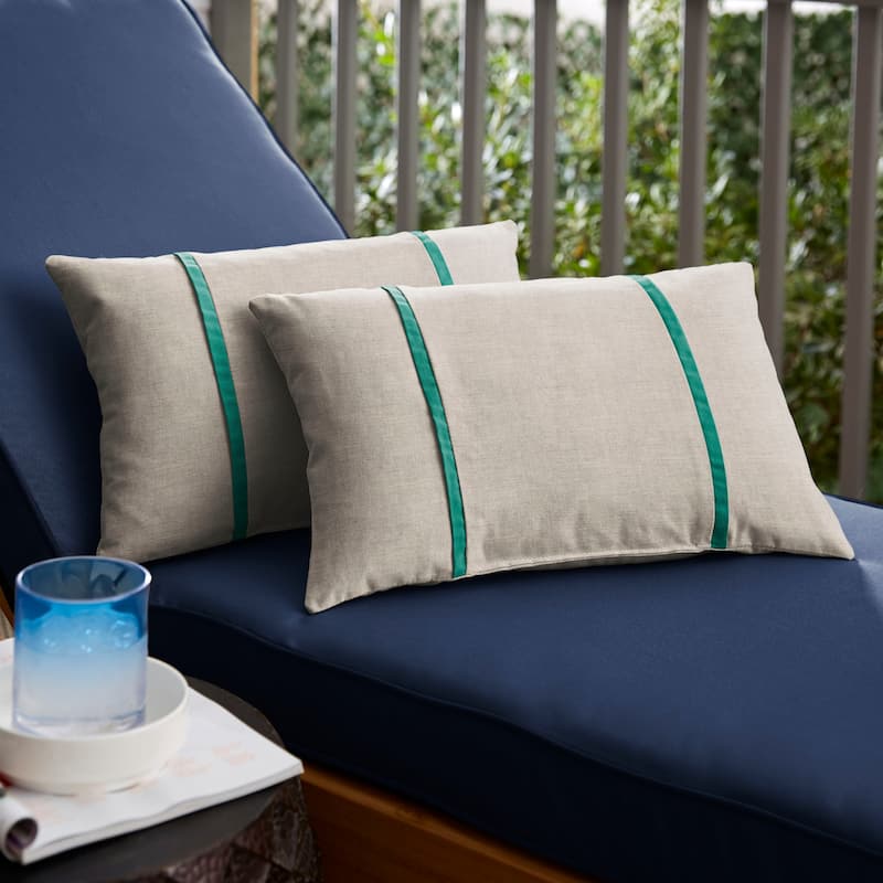 Sorra Home Sunbrella Outdoor Double Petite Flange Pillow Set of 2 - Sunbrella - Cast Silver/Canvas Teal - 13 in H x 20 in W x 6 in D