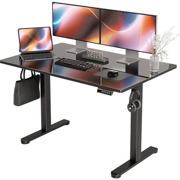 Glass Standing Desk Electric Adjustable Height 48 Inch Quick Install ...