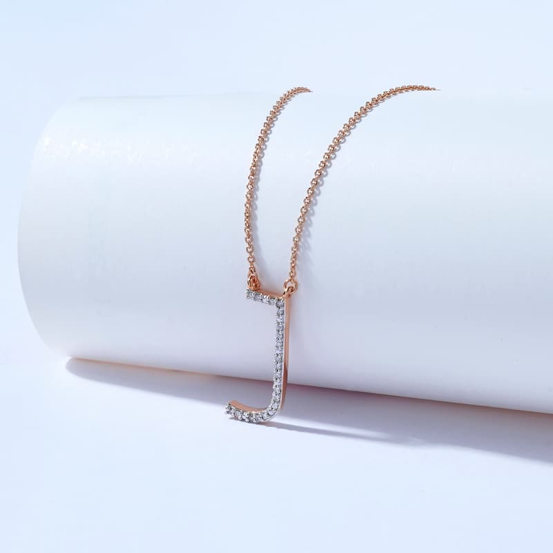 1/20ct TDW Diamond Classic Initial Pendant Necklace in Silver for Women - J - Rose
