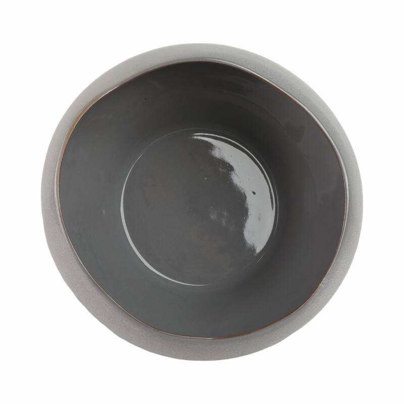 Terracotta Decorative Bowl Glazed Finish Accent Piece - 7" Gray - 13" x 13" x 7"