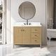 preview thumbnail 57 of 128, Vanity Art 42" Single Sink Bathroom Vanity Cabinet with Engineered Marble Countertop 42"/Matte Black Handle - Linear Natural Oak