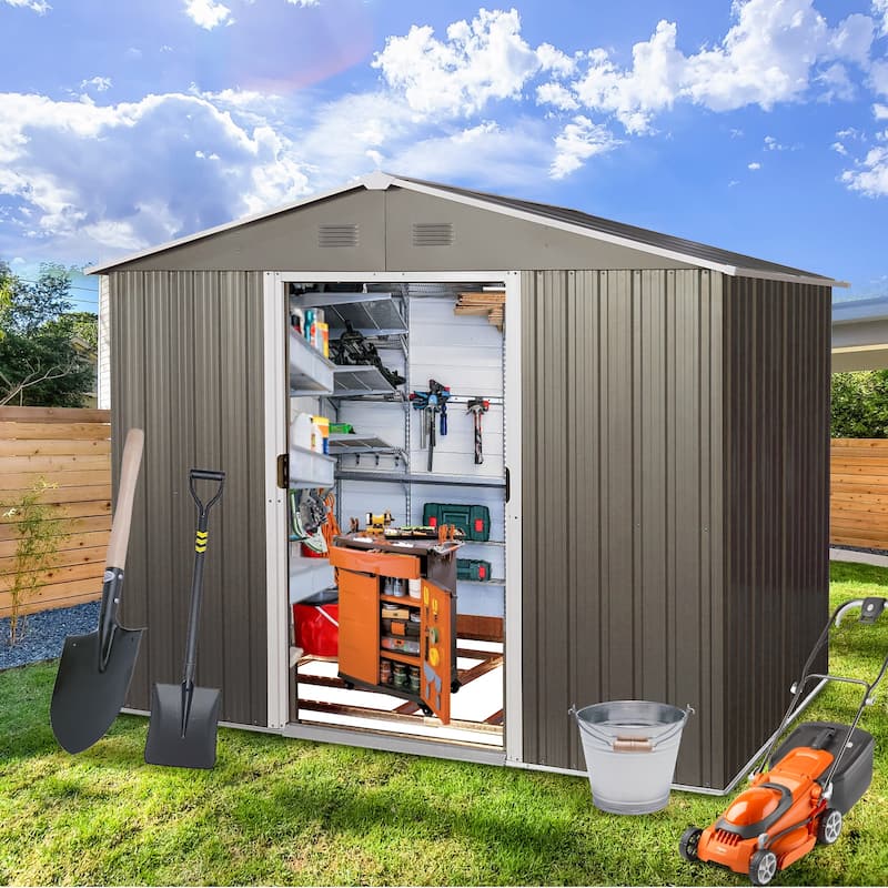 8ft x 6ft Outdoor Metal Storage Shed with Floor Base