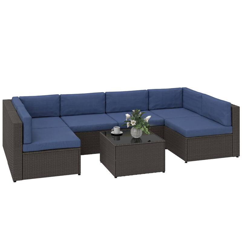 Outsunny 7 Piece Patio Furniture Set, Wicker Outdoor Sectional Sofa Set