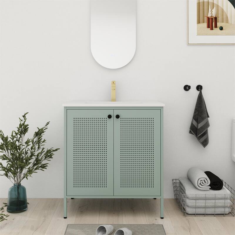 Bathroom Vanity With Sink In 30 Inch, Freestanding Bathroom Vanity With Soft Close Door - 30"W x18.3"D x 33.4"H - Mint Green