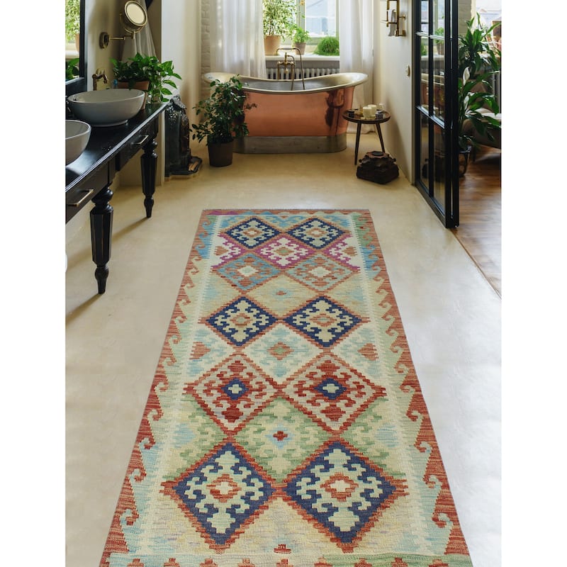 Sun Faded Flatweave Wajahat Red/Ivory Runner - 2'7" x 6'4"