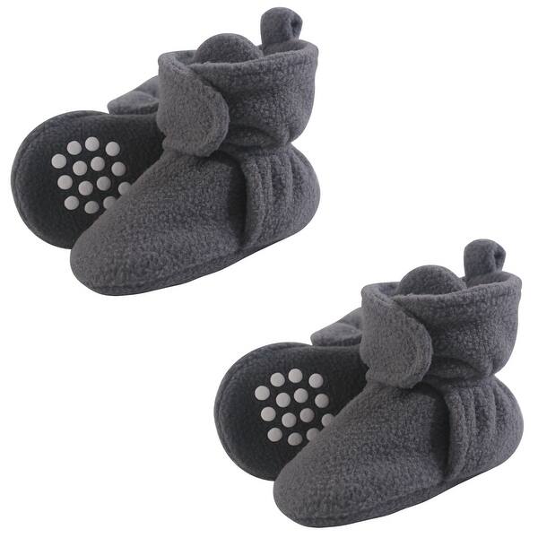 slide 1 of 1, Luvable Friends Unisex Baby Cozy Fleece Booties, Charcoal 2-Piece 0-6 Months - Charcoal 2-Piece