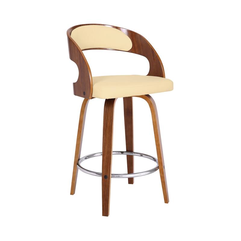 Shelly Mid-Century Swivel Bar Stool, Upholstered Counter Height Stool with Bentwood Legs