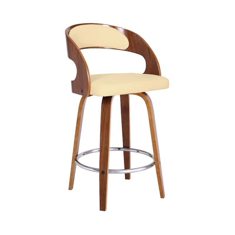 Shelly Mid-Century Swivel Bar Stool, Upholstered Counter Height Chair with Bentwood Legs