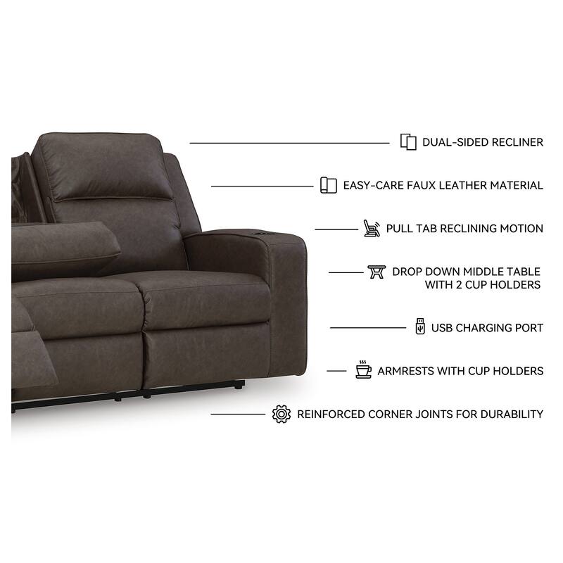 Signature Design by Ashley Lavenhorne Granite Reclining Sofa with Drop Down Table - 87"W x 42"D x 43"H