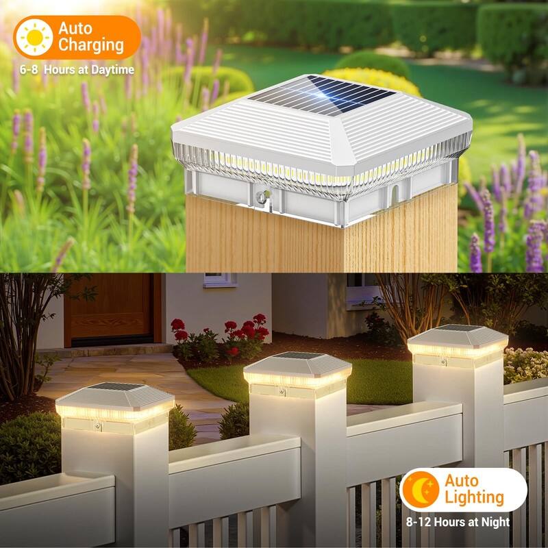 6-Pack Solar Post Cap Lights - 40 LEDs, 3 Modes, Fits 4x4 Posts