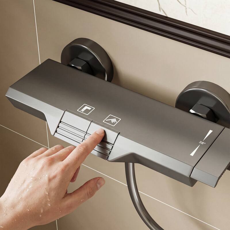 Gunmetal Thermostatic Shower System with Adjustable Slide Bar, CEC Certified Space Aluminum Shower Faucet Set