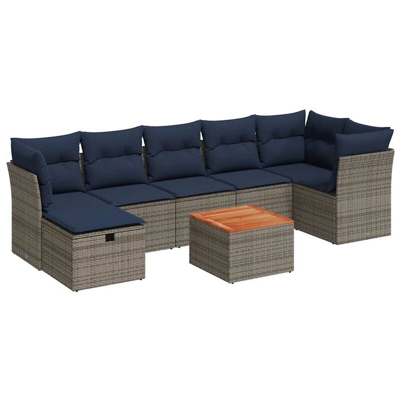 vidaXL Patio Sofa Set with Cushions Outdoor Furniture 8 Piece Poly Rattan - 24.4" x 24.4" x 27.2"
