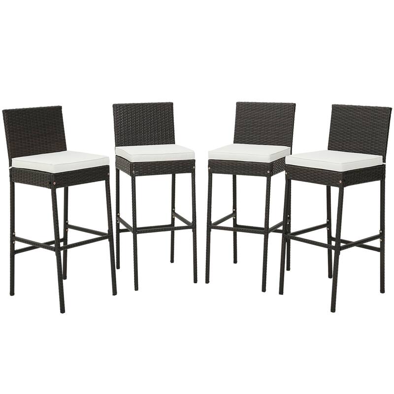 Patio Wicker Barstools Bar Height Chairs W/ Cushions Backyard - Set of 4
