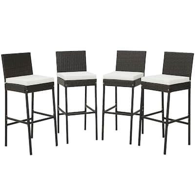 Patio Wicker Barstools Bar Height Chairs W/ Cushions Backyard
