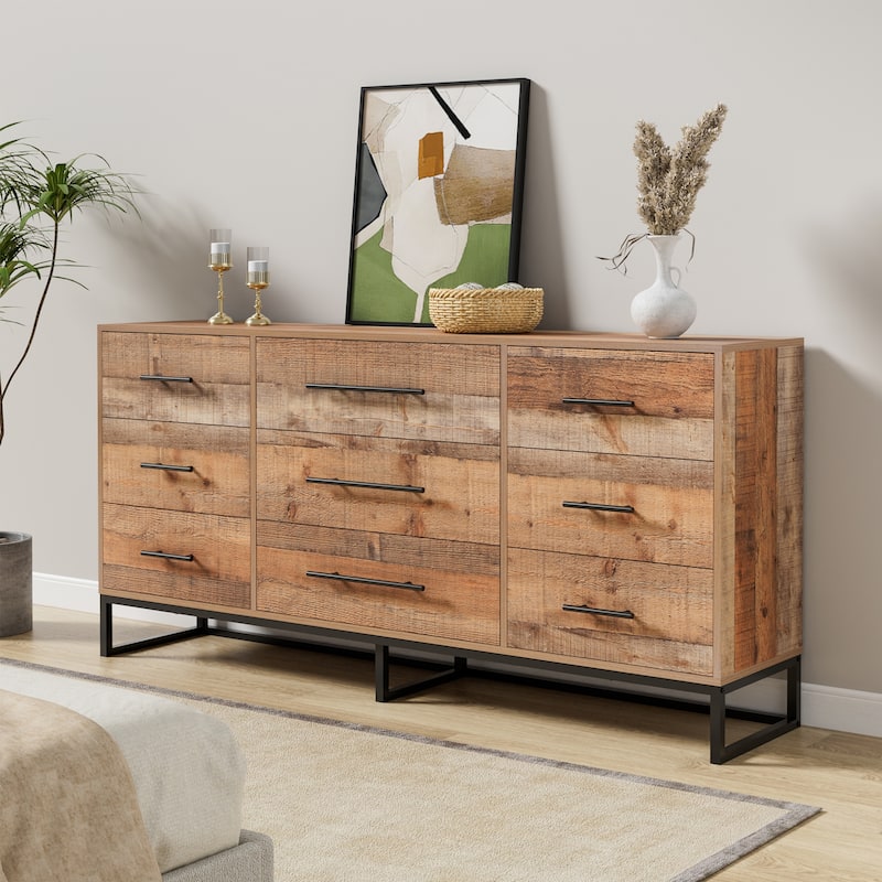 9 Drawers Chest Of Dresser Storage Cabinet Retro Organizer