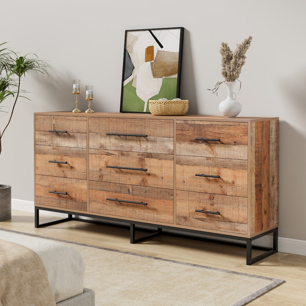 9 Drawers Chest Of Dresser Storage Cabinet Retro Organizer