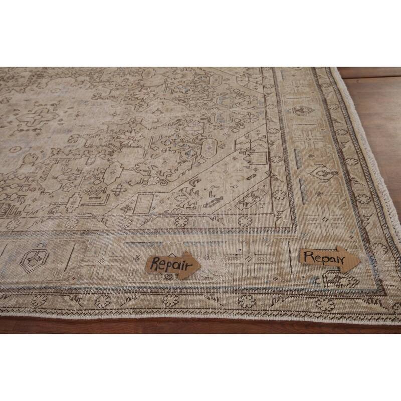 Distressed Tabriz Persian Vintage Area Rug Hand-Knotted Wool Carpet - 6'4" x 9'2"