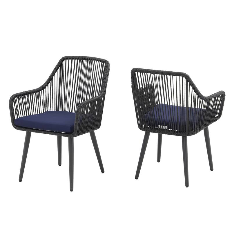 Patio Wicker Cushioned Dining Chairs (Set of 2)