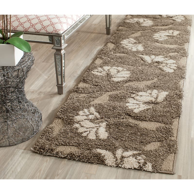 SAFAVIEH Florida Shag Neliha Floral 1.2-inch Thick Rug - 2'3" x 4' - Smoke/Beige - Rectangle