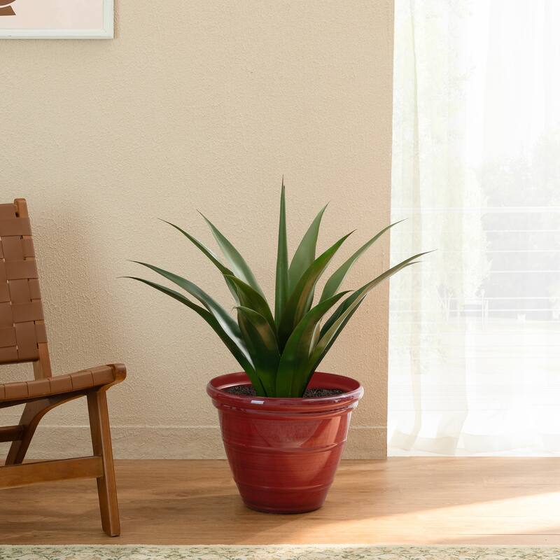 Glitzhome Set of 2 Round Cobalt Blue/Turquoise/Red Faux Ceramic Pot Plastic Planter