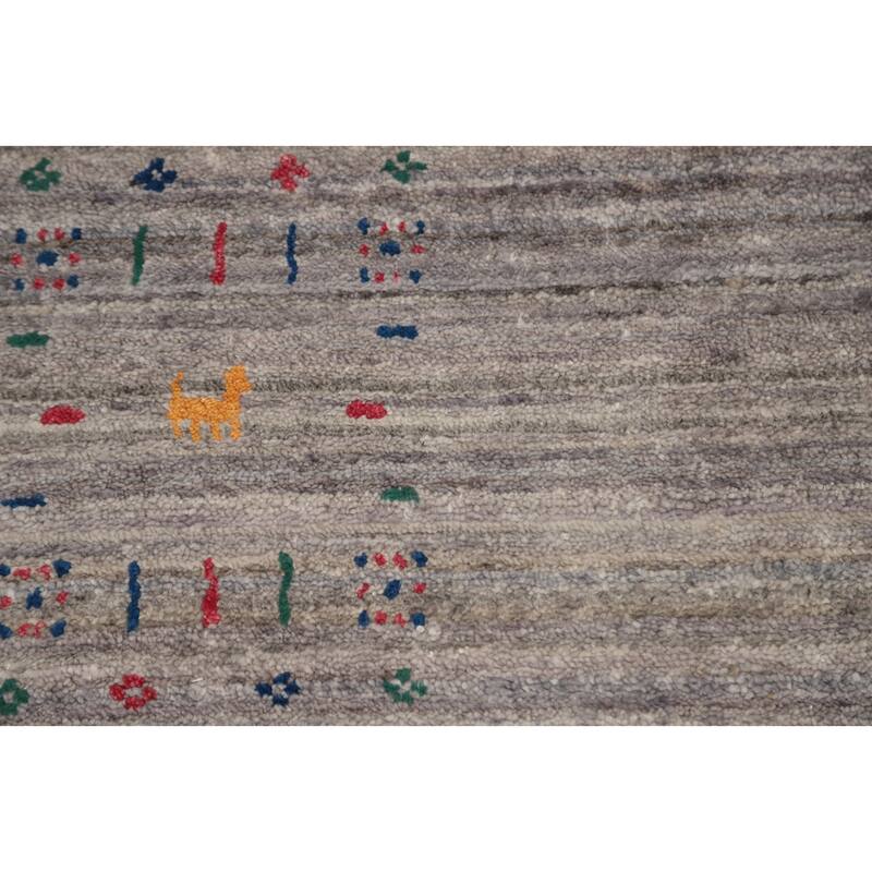 Hand Knotted Oriental Viscose Silk Carpet Tribal Animal Pictorial Greys & Charcoal Gabbeh Area Rug - 11' 8'' X 8' 6''