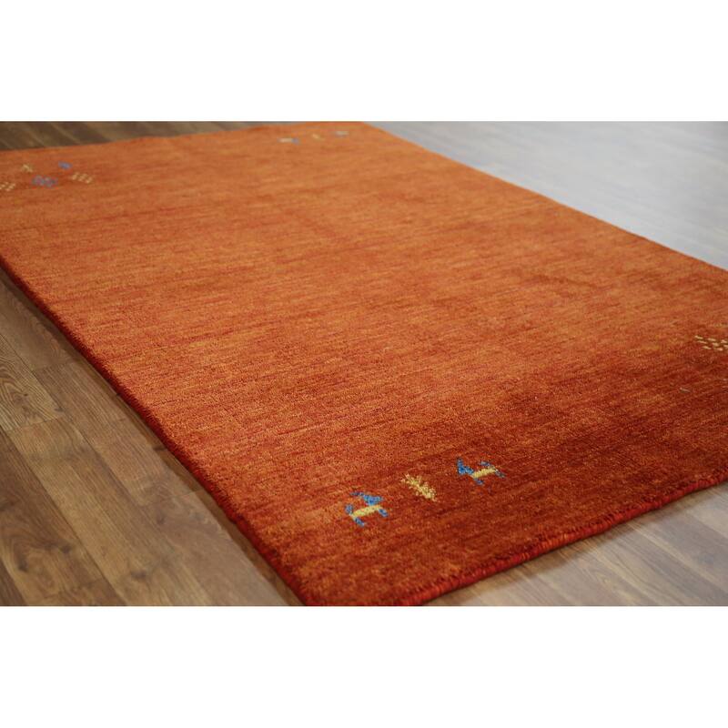 Tribal Orange Gabbeh Indian Rug Hand-Knotted Wool Carpet - 4'0" x 5'10" - 4'0" x 5'10" - Orange