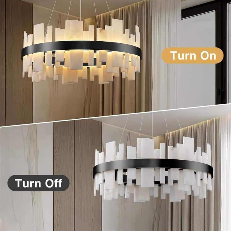 KAYLA 31 in. 8-Lights Drum Gold Chandelier With Alabaster Shade Chandelier