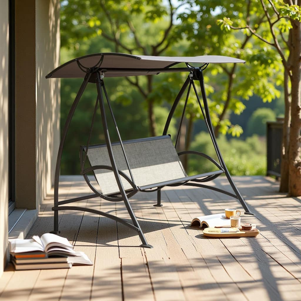 Steel Frame 3-Seat Patio Swing with Adjustable Canopy, Textilene Fabric and 970lb Capacity