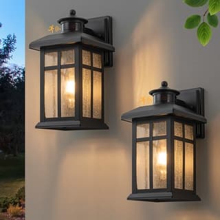 C Cattleya 2 Pack Motion Sensor Dusk to Dawn Outdoor Wall Lantern Sconce with Seeded Glass