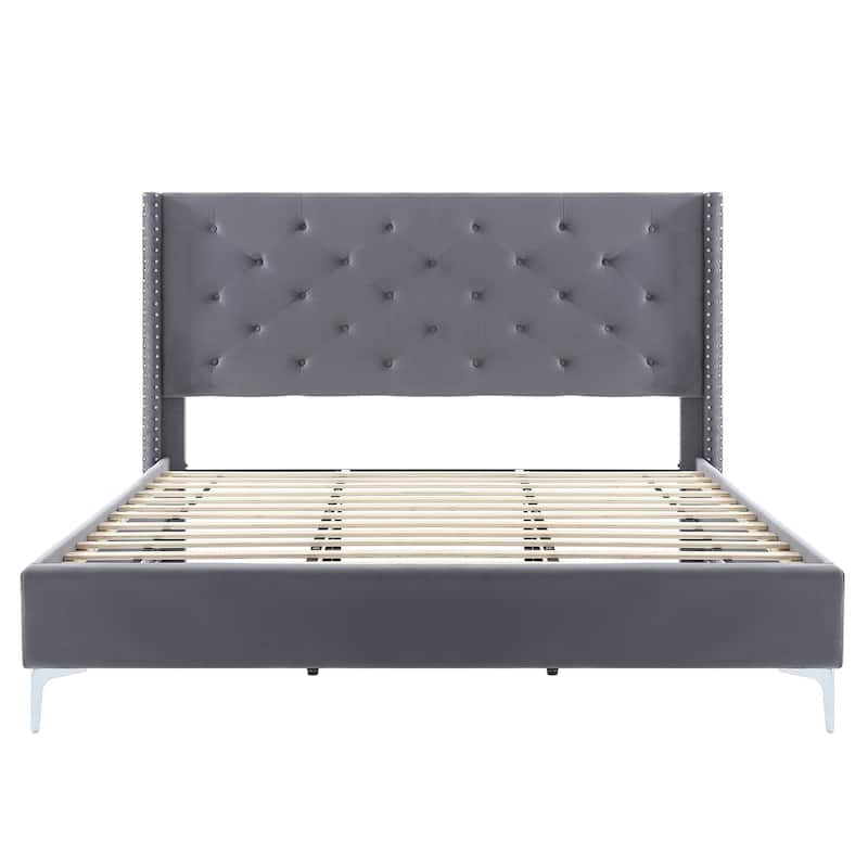 California King Velvet Upholstered Platform Bed Frame
