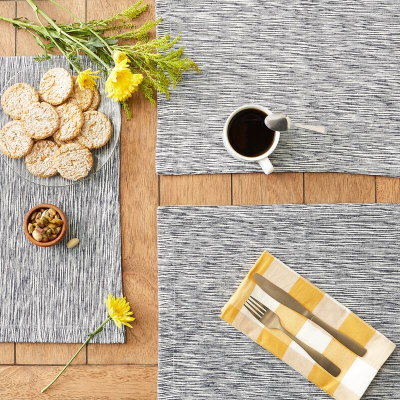 Light Grey And Off-White Tonal Recycled Cotton Slubby Rib Placemat (Set of 6) 13x19